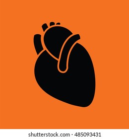 Human heart icon. Orange background with black. Vector illustration.