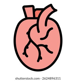 Konturenvektor des menschlichen Herzens. Medizinisches Organ. Anatomie Körperfarbe flach