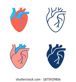 Icono de corazón humano en estilo plano y de línea. Símbolo de órgano interno. Ilustración vectorial.