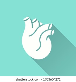 Human heart icon. Simple illustration with long shadow isolated for graphic and web design.