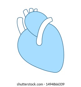 Icono del corazón humano. Línea Delgada Con Diseño De Relleno Azul. Ilustración vectorial.