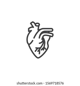Human heart line icon. linear style sign for mobile concept and web design. Heart with aorta and veins outline vector icon. Symbol, logo illustration. Vector graphics
