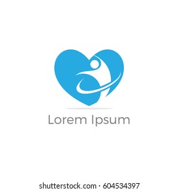 Human in heart logo design, Happy people vector, 