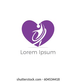 Human in heart logo design, Happy people vector, 