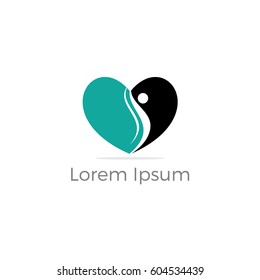 Human in heart logo design, Happy people vector, 