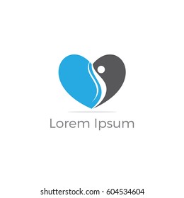 Human in heart logo design, Happy people vector, 