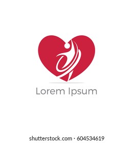 Human in heart logo design, Happy people vector, 
