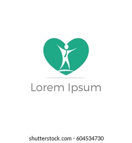 Human in heart logo design, Happy people vector, 
