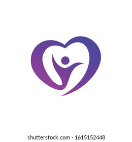 Human in Heart Logo Design. People Care Vector Graphic.