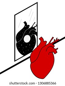 human heart looking itself in the mirror concept vector illustration 