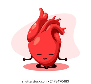 A human heart in the lotus position. Cartoon style.
