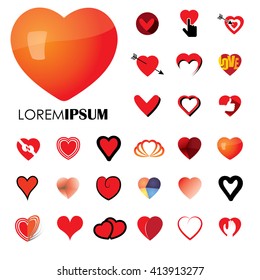 human heart and love vector logo icons ( signs ) or symbols. 