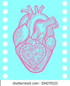 The human heart with a mechanical heart inside in the style of the poster