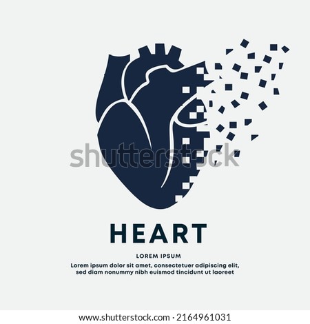 Human heart medical structure. Pixel art  Vector logo heart care color silhouette on a white background. EPS 10