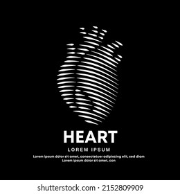 Estructura médica del corazón humano. diseño del logotipo del corazón de línea simple ilustración vectorial sobre fondo oscuro. plantilla de vector de logotipo cardiaco adecuada para organización, empresa o comunidad. EPS 10