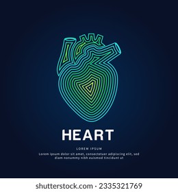 Human heart medical structure. simple line art heart Vector logotype illustration on dark background. Cardiology logo vector template suitable for organization, company, or community. EPS 10
