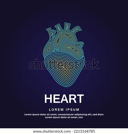 Human heart medical structure. simple line art heart Vector logotype illustration on dark background. Cardiology logo vector template suitable for organization, company, or community. EPS 10