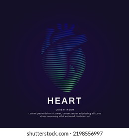 Human heart medical structure. Vector logo heart care color silhouette on a dark background. Cardiology logotype vector template suitable for organization, company, or community. EPS 10