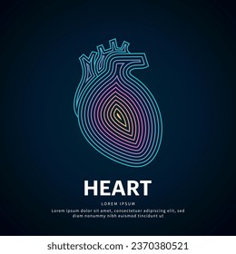 Human heart medical structure. Vector logo heart color silhouette on a dark background. Cardiology logo vector template - EPS 10