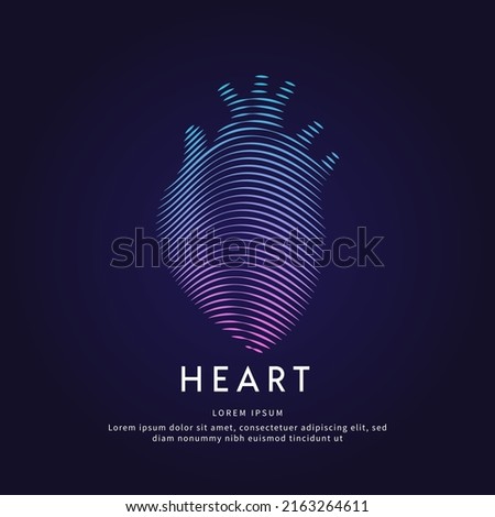 Human heart medical structure. Vector logo heart color silhouette on a dark background. EPS 10