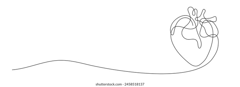 Human heart one line vector illustration. Body anatomy continuous line art drawing.