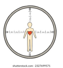 A human heart in the optical sight of a rifle. The fragility of human life. Sniper work. Murder to order.	