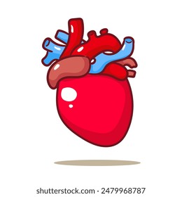 Human Heart Organ Cartoon. Human anatomy biology organ body system. Health care and medical education object concept design. Hand drawn cartoon icon vector illustration