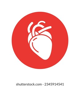Icono de órgano del corazón humano diseño de ilustración vectorial, forma de círculo diseño de icono plano