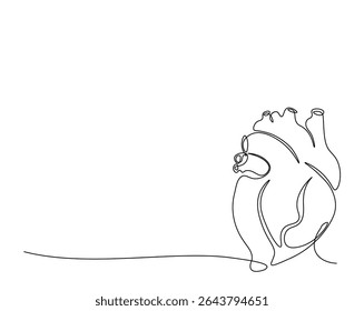 Human heart organ outline drawing illustration. one continuous line drawing of heart.