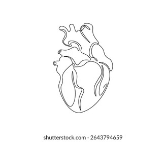 Human heart organ outline drawing illustration. one continuous line drawing of heart.
