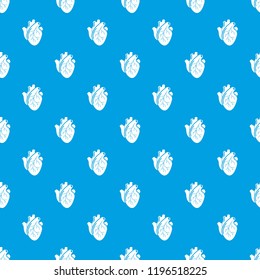 Human heart organ pattern vector seamless blue repeat for any use