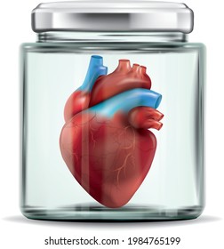 Corazón humano empacado en botella.vector ilustración