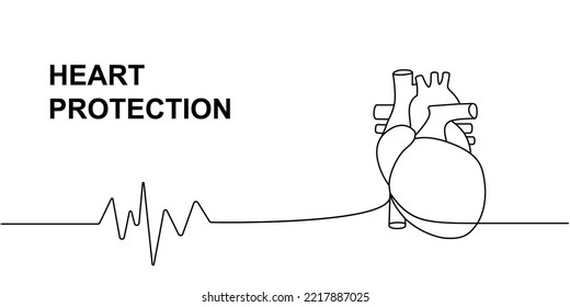 Menschliches Herz mit Herzimpuls eine Linie kontinuierliche Zeichnung. Menschliches Organ, kontinuierlich eine einzeilige Illustration. Lineare Vektorgrafik minimalistisch.
