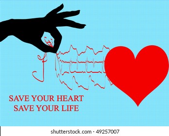 human heart pulse with playing hand