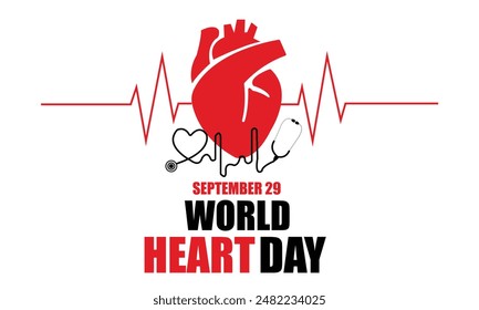 Human heart with red cardio pulse line. World Hypertension Day. Health raise awareness concept for banner, poster, card and background designs. World Health Day. vector heart. stethoscope vector.