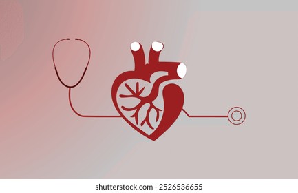 Coração humano com pulso cardio vermelho, simbolizando a saúde cardiovascular. Conceito de conscientização do Dia Mundial da Hipertensão para banners, cartazes e campanhas de saúde.