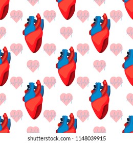 Human heart seamless pattern in cartoon style. Vector illustration