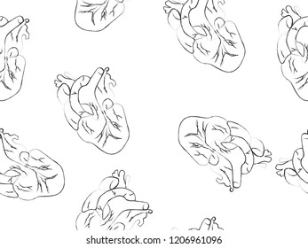Human heart seamless pattern. Hand drawn style image.