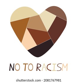 Human heart shape with different skin colors. No to rasism. Motivational quote. Colorful letters. We are equal, black lives matter.