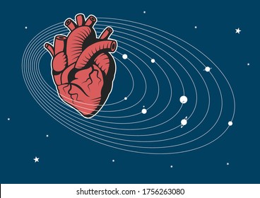 Human Heart and Solar System Original Vector Illustration