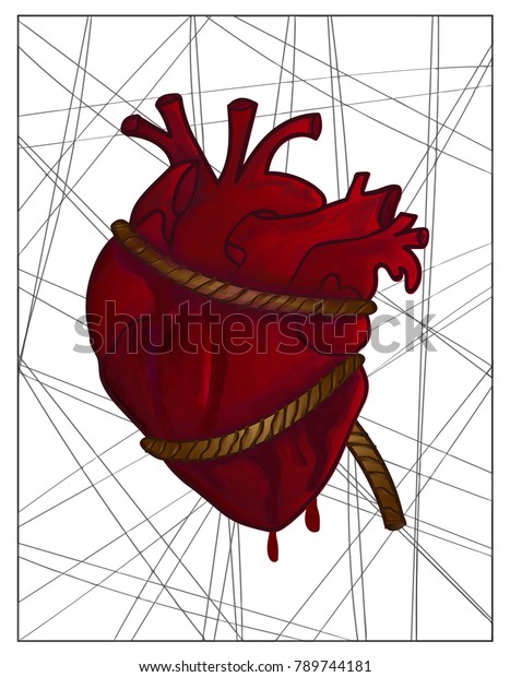 Human Heart Strain Rope Bleeding Out Stock Vector (Royalty Free ...