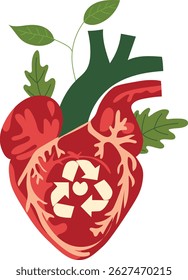 human heart and in the heart the symbol of ecology. vector illustration. ecology, conservation of nature