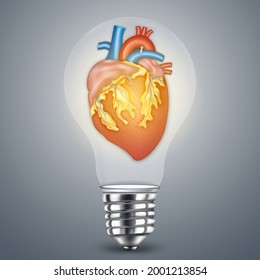 Human heart system in light bulb