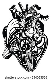 Human heart. Vector heart illustration tattoo