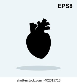 Human heart vector logo or icon. Black silhouette isolated on white background