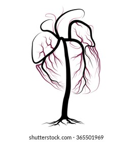 Human heart vein network shaped tree vector illustration