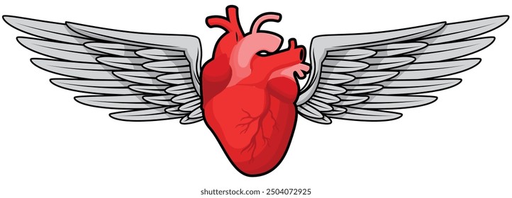 Human heart and wings vector illustration. Tattoo design