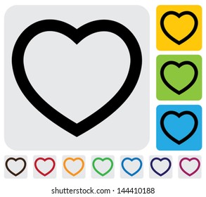human heart(love) icon(symbol) outline- simple vector graphic. This illustration has the heart icon on grey, green, orange and blue backgrounds & useful for websites, documents, printing, etc