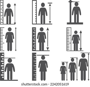 Human height icon set, height measurement icon set black vector