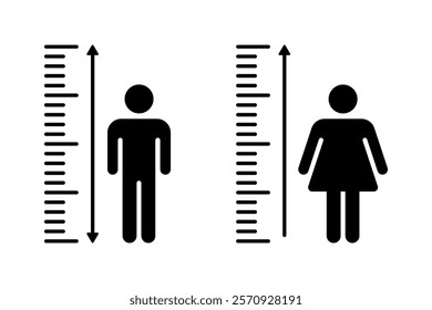 Human height icon set. Height measurement icon set. Scale tall human. Height man and woman vector icon.